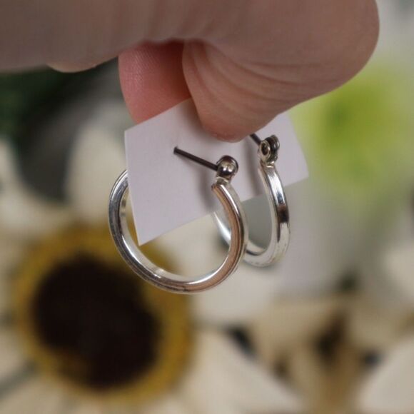 Silver Metallic Hoop Earrings - Picture 3 of 5